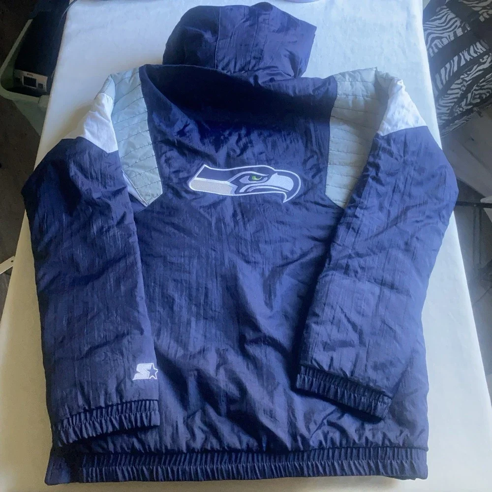Seattle Seahawks Starter NFL Pullover Jacket XL YouthBlue Retro Throwback Hoodie